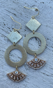 Square Disc + Fan Pendant Earrings